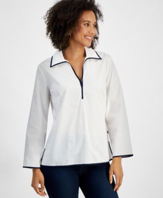 Nautica Jeans - Women's Cotton Spread-Collar Long-Sleeve Top