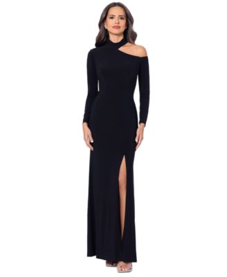 XSCAPE - Women's Collared Cold-Shoulder Long-Sleeve Gown