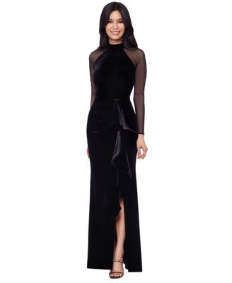 Betsy & Adam - Petite Illusion-Sleeve Velvet Gown