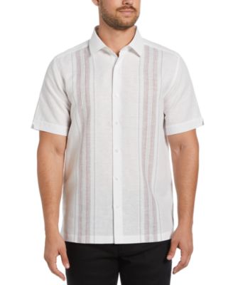 Cubavera - Men's Linen Blend Yarn Dyed Short Sleeve Button-Down Panel Shirt