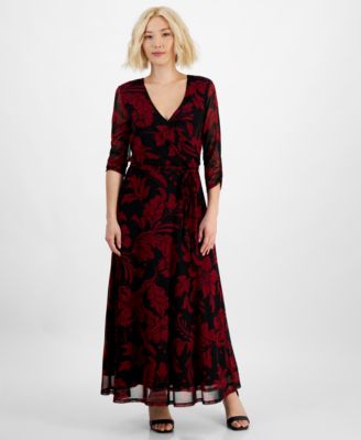 JAMIE & LAYLA - Petite 3/4-Sleeve Faux-Wrap Maxi Dress