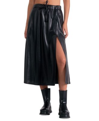 Elan - Women's Faux-Leather Slit Skirt