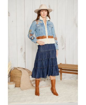 Driftwood - Women's Faux-Shearling-Trim Embroidered Denim Jacket