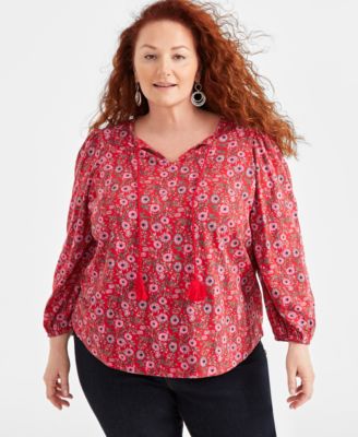 Style & Co - Plus Size Printed Tassel-Tie Long-Sleeve Blouse