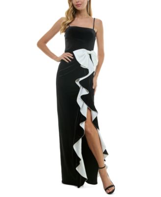 City Studios - Juniors' Cascading-Ruffle Bow-Trim Gown