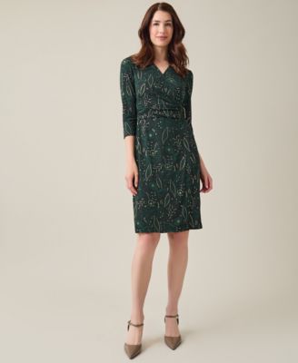 Kasper - Women's Printed 3/4-Sleeve V-Neck Wrap Dress