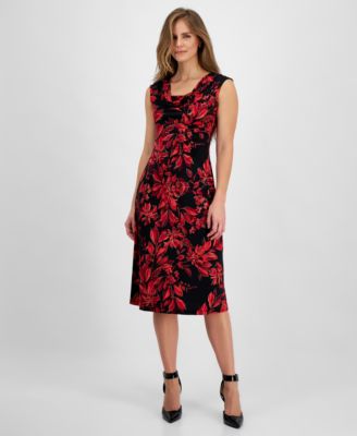 Connected - Women's Printed Drape-Neck Sleeveless Dress