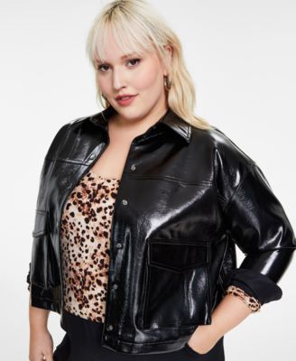 Bar III - Trendy Plus Size Faux-Leather Snap-Front Jacket