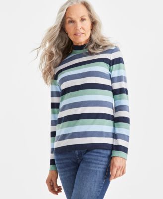 Style & Co - Petite Block Striped Mock-Neck Top