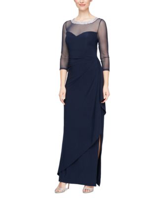 Alex Evenings - Women's Embellished-Neck Side-Ruched Illusion Dress