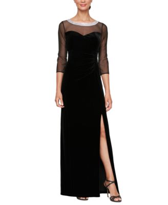Alex Evenings - Petite Velvet Illusion Embellished Gown
