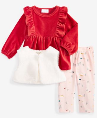 First Impressions - Baby Girls Faux-Fur Vest, Cord Tunic & Leggings, 3 Piece Set, Created for Macy's