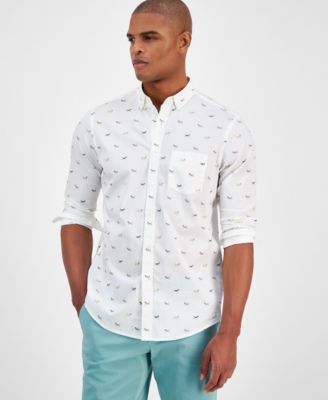 Club Room - Men's Hound Dog Print Poplin Long-Sleeve Button-Down Shirt