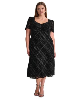DKNY - Plus Size Textured Sweetheart-Neck Midi Dress