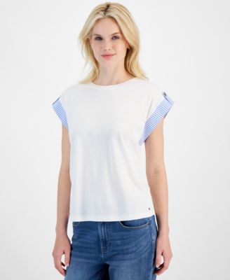 Tommy Hilfiger - Women's Extended-Shoulder Stripe-Trim Top