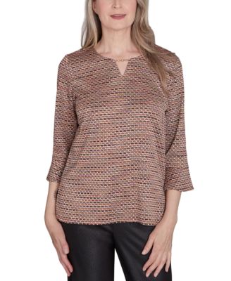 Alfred Dunner - Petite Beaded Split-Neck Space-Dye Top