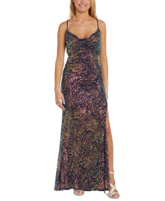 Morgan & Company - Juniors' Sequin Drape-Neck Sleeveless Gown