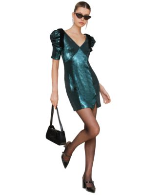 Avec Les Filles - Women's Sequined Puff-Sleeve Bodycon Dress