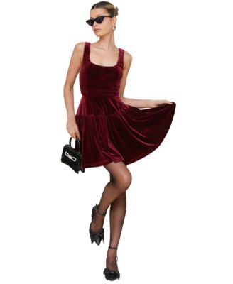 Avec Les Filles - Women's Velvet Fit & Flare Mini Dress