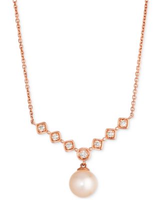 Le Vian - Pink Freshwater Pearl (8mm) & Nude Diamond (1/5 ct. t.w.) Adjustable 19" Statement Necklace in 14k Rose Gold