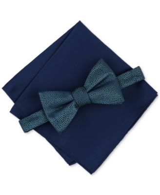 Alfani - Men's Grove Abstract Bow Tie & Solid Pocket Square Set