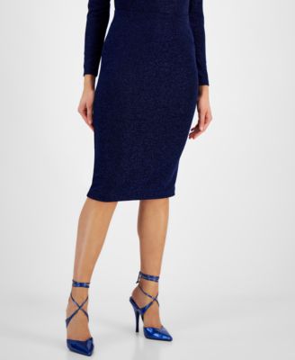 Bar III - Women's Pull-On Metallic Knit Pencil Skirt