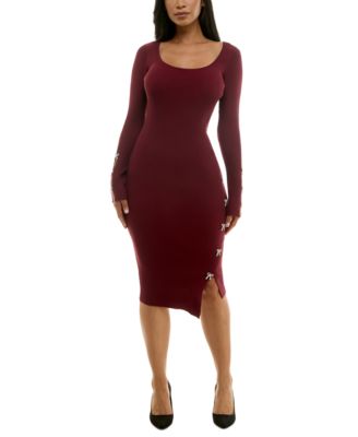 Rosie Harlow - Juniors' Rhinestone Bow-Trim Ribbed Midi Dress