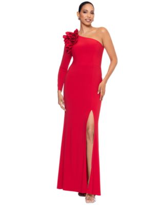 XSCAPE - Petite One-Shoulder High-Slit Evening Gown