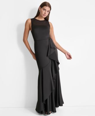 DKNY - Women's Mesh-Yoke Cascading-Ruffle Evening Gown