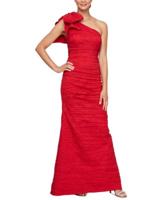 Alex Evenings - Women's Bow-Detail One-Shoulder Scuba-Crepe Gown
