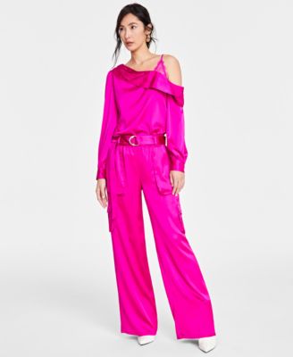 I.N.C. International Concepts - Women's High-Rise Belted Satin Cargo Pants