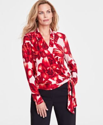 I.N.C. International Concepts - Women's Printed Tie-Waist Surplice Blouse