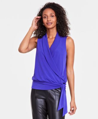 I.N.C. International Concepts - Women's Surplice-Neck Tie-Waist Top