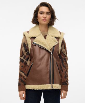 Vero Moda - Women's Kay Faux-Leather Teddy-Line Jacket