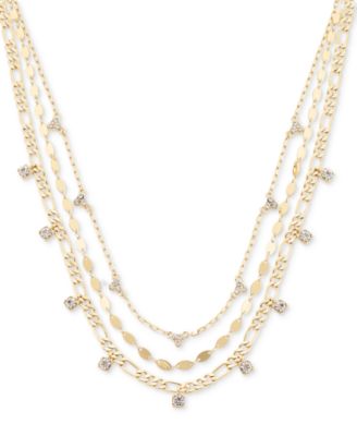 On 34th - Gold-Tone Crystal Mixed Chain Layered Necklace, 15" + 3" extender