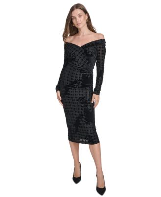 Halston - Women's Burnout-Velvet Off-The-Shoulder Dress