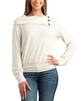 BCX - Juniors' Honeycomb Draped-Collar Long-Sleeve Sweater