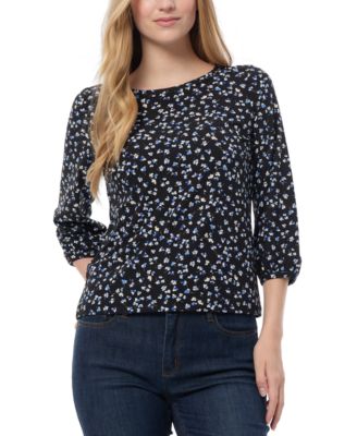 Jones New York - Petite Printed 3/4-Sleeve Crewneck Top