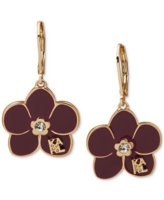 KARL LAGERFELD PARIS - Gold-Tone Crystal & Logo Flower Drop Earrings
