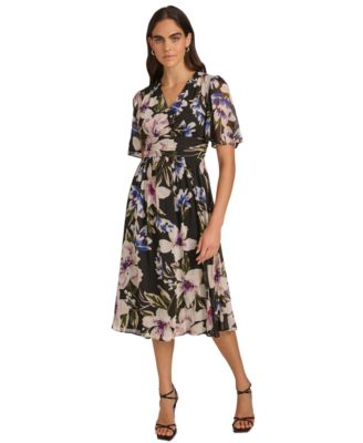 Calvin Klein - Women's Floral Chiffon Flutter-Sleeve Dress