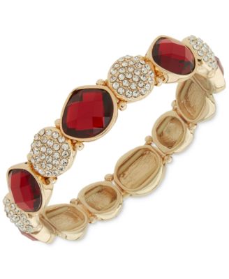 Anne Klein - Gold-Tone Pav&eacute; Disc & Color Stone Stretch Bracelet