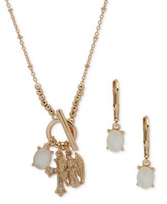 Anne Klein - Gold-Tone Mixed Stone Cross Multi-Charm Pendant Necklace & Drop Earrings Set