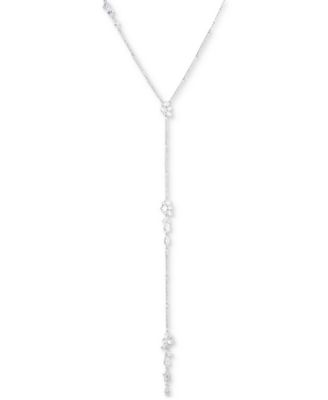 Emily in Paris - Silver-Tone Pav&eacute; & Cubic Zirconia Cluster Lariat Necklace, 16" + 3" extender