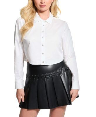 GUESS - Women's Sami Beaded-Button Long-Sleeve Cropped Shirt