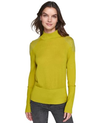 KARL LAGERFELD PARIS - Women's Studded-Shoulder Turtleneck Top
