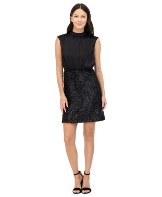 Vince Camuto - Women's Satin Mock-Neck Shimmering Dress