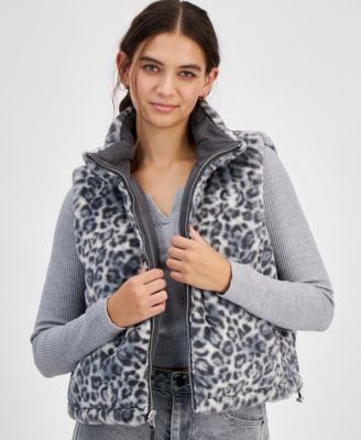 Planet Heart - Juniors' Reversible Faux-Fur Zip-Front Vest