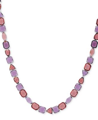 GUESS - Silver-Tone Mixed Color Crystal 18" Tennis Necklace