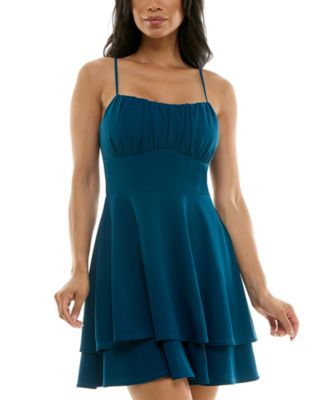 Emerald Sundae - Juniors' Ruched Tiered Fit & Flare Dress