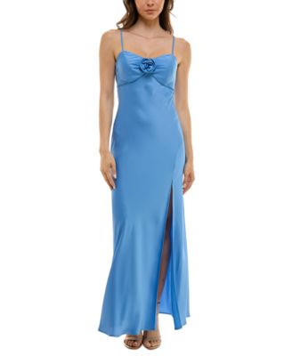 Next Up - Juniors' Rosette-Trim Empire-Waist Side-Slit Gown
